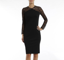 Stella McCartney Black Lace-Trim Long-Sleeve Bodycon Dress, Size M