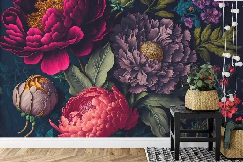 Blooming Peonies Floral Baroque Wallpaper Mural Removeable Washable Peel & Stick - Image 3 of 4
