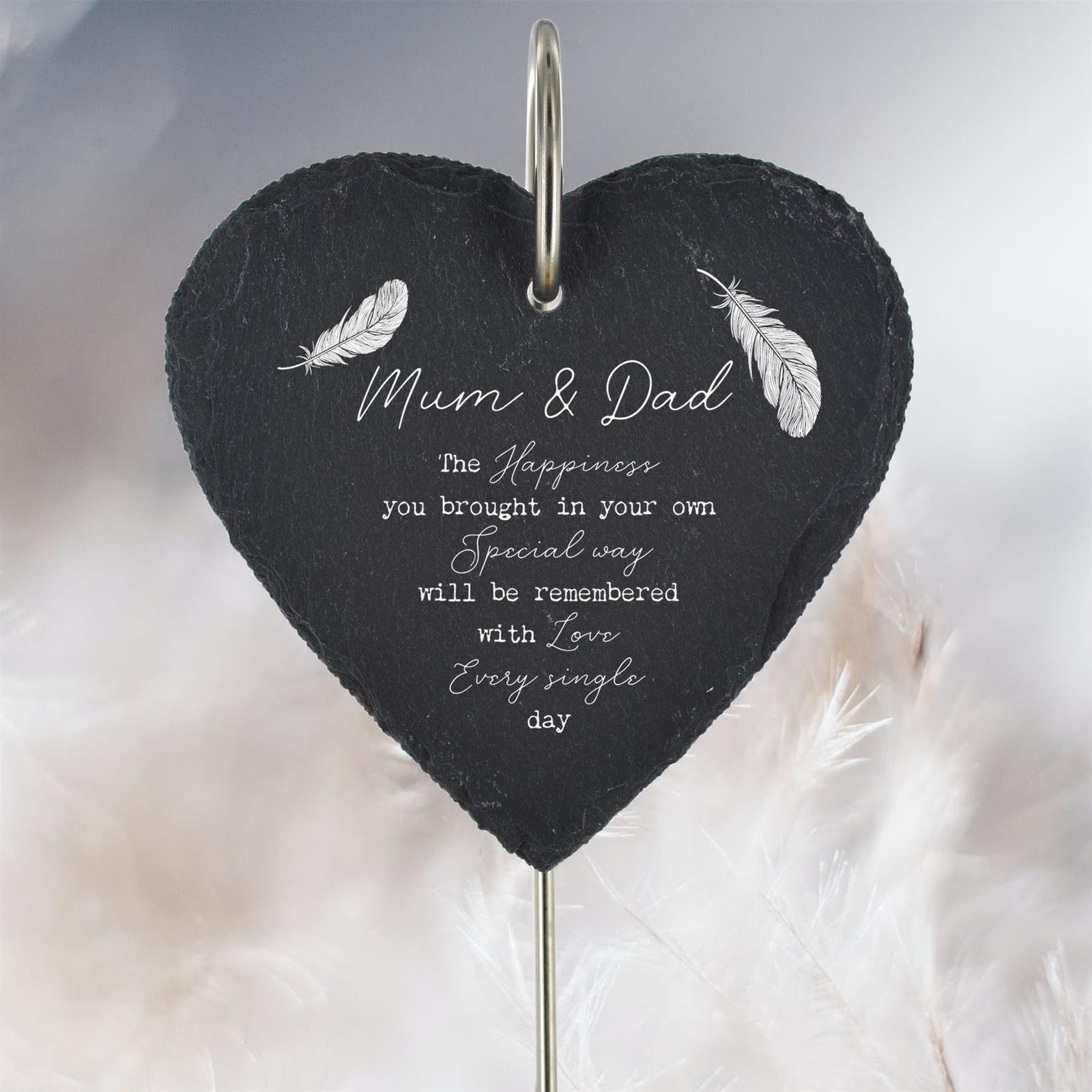 MUM AND DAD FALLING FEATHER YOUR SPECIAL WAY HEART SHAPED GRAVE MARKER
