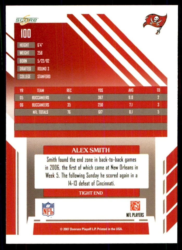 2007 SCORE ALEX SMITH TAMPA BAY BUCCANEERS #100 - Image 2 of 2