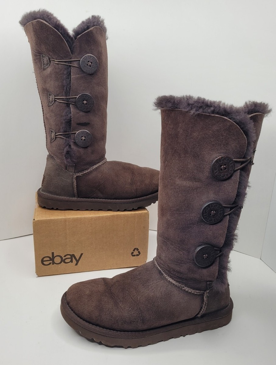 UGG Australia Boots Womens Bailey Button Triplet II Tall 1873 Brown  Leather