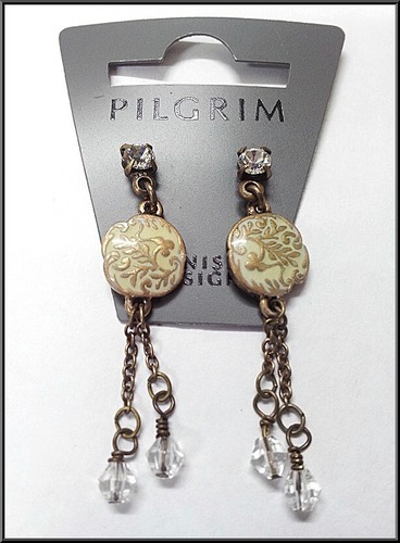 NEW PILGRIM DE EARRINGS SWAROVSKI CRYSTALS ENAMEL GOLD "CAMEO BIRDS" NICKEL FREE - Picture 3 of 3