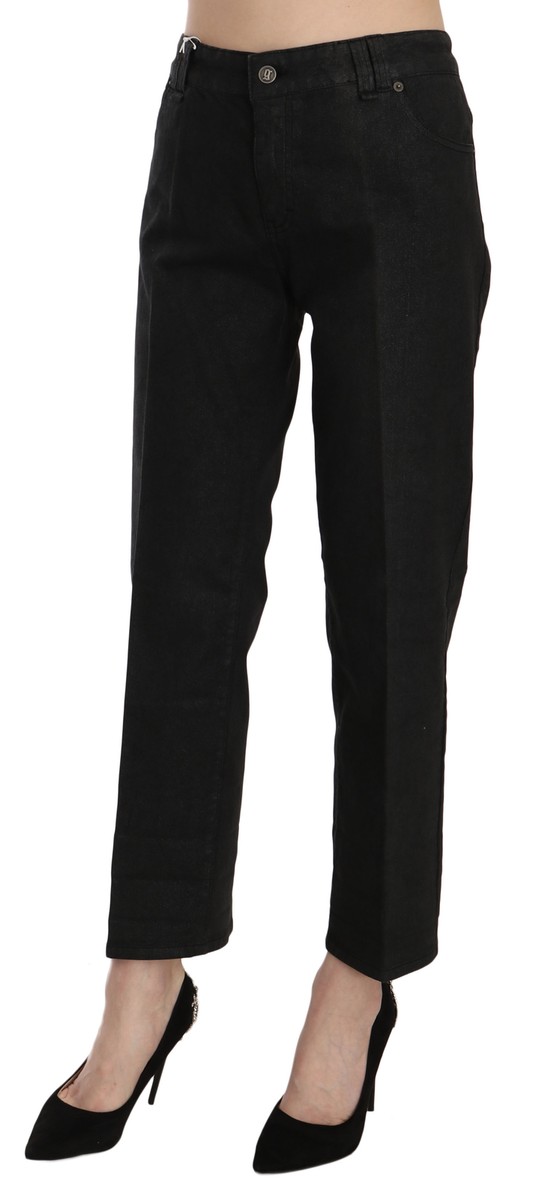 GALLIANO Jeans Black High Waist Cropped Tapered Denim Casual