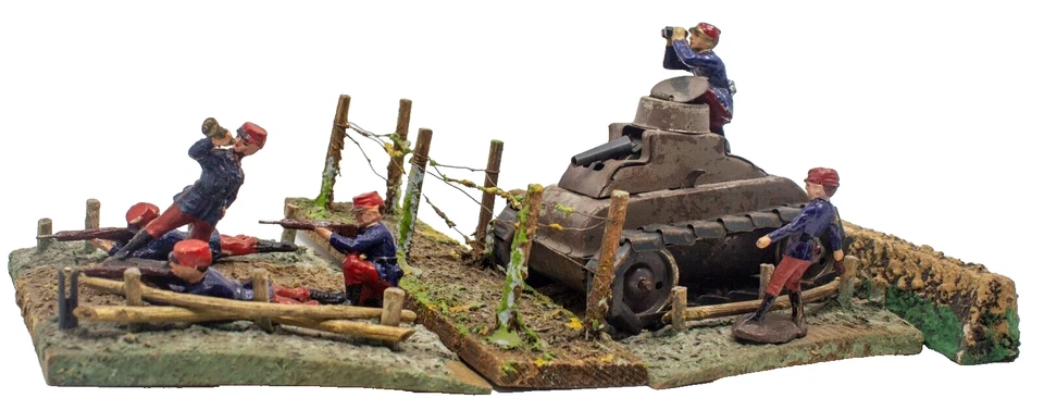 De colección Primera Guerra Mundial "Batalla de Ypres" 6 cm Elastolin Soldiers y tanque "Renault" (c.1936) Foto 4 de 4