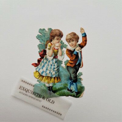 um 1900 Mädchen Keks Junge Kinder Mode Glanzbild Ephemera Geschenk Deko Vintage