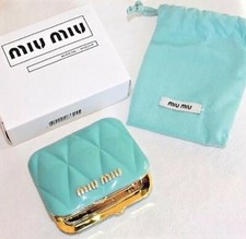 NEW Authentic MIU MIU Prada Teal Blue Quilted Compact Makeup Mirror Pouch Gift