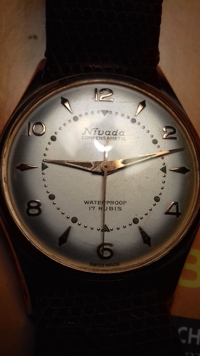 Montre Nivada Compensamatic Années 50-60 - Or Rosé, Mouvement ETA 2370, état Exceptionnel, Modèle Rare