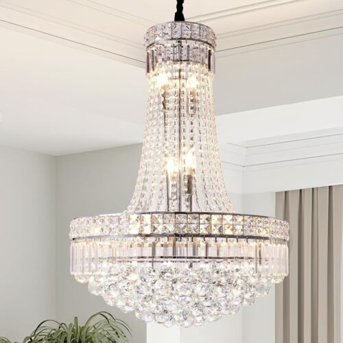 24" Classic Empire Crystal Chandelier Hanging Pendant Lamp Ceiling Light Fixture