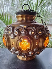 GOTHIC REGENCY SWAG LAMP RETRO INLAID MEDALLION GOLD SILVER FINISH 16 Ft Chain