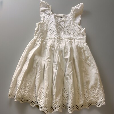 Baby GAP White Lined Cut Out Lace Dress Girls Size 4T w/Flutter