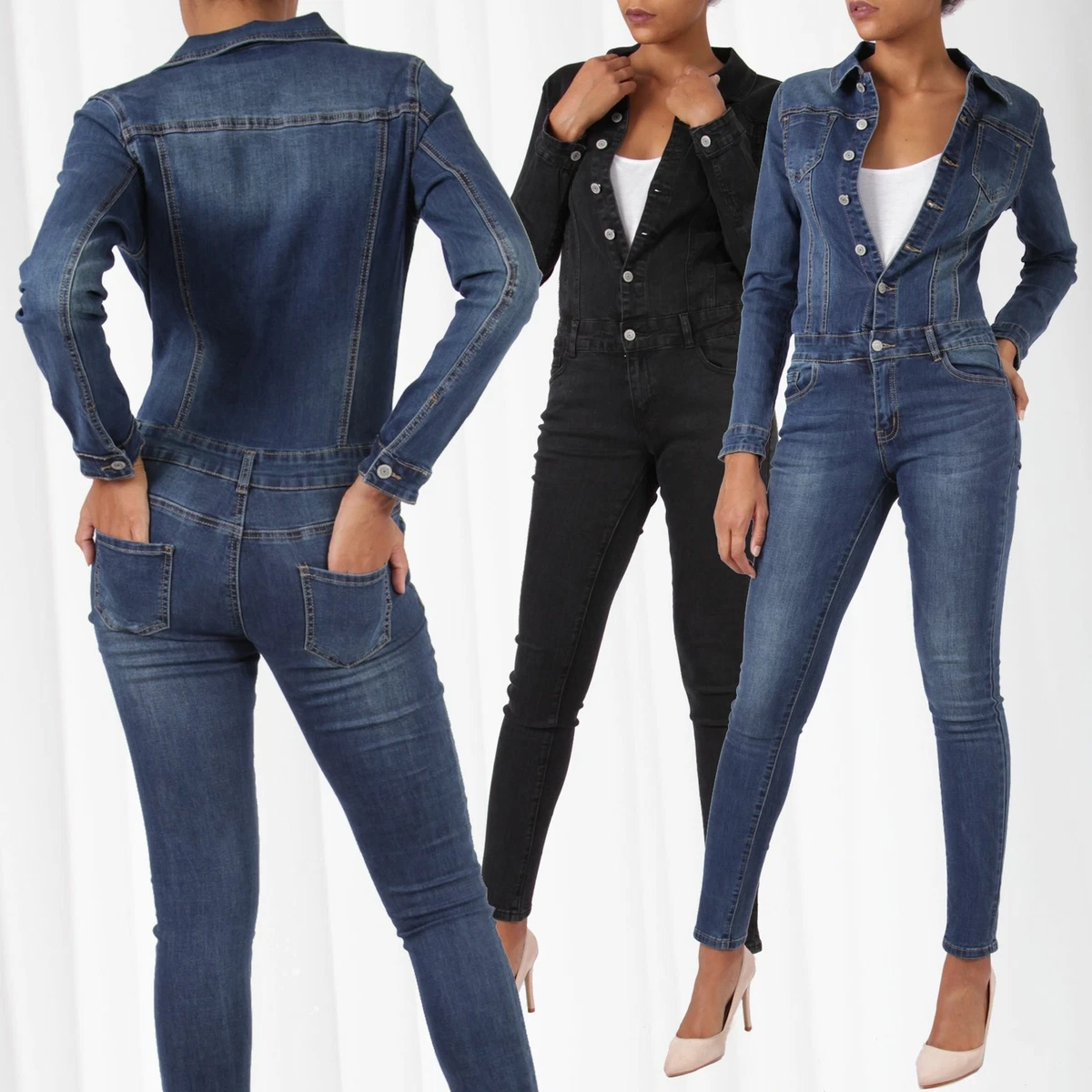 Women's Jeans Suit Overall Jumpsuit Skinny Fit Denim One Piece Jumper  Streetwear