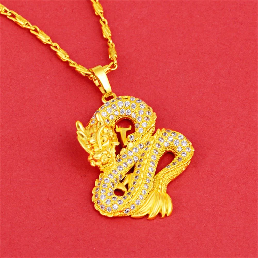 Hip Hop Biker Rock Zircon Chinese Dragon Pendant Gold Chain Punk