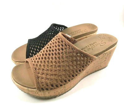 Skechers 32954 Black Luxe Foam Wedge Platform Slip On Sandals | eBay