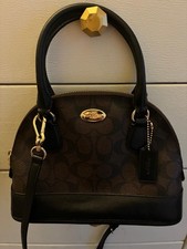 Coach Signature Brown Black Dome Satchel Top Handle Zip Gold Detachable Strap