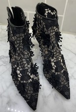 ZARA Floral Embroidered Black Lace Mesh Ankle Boots 39 / US 8.5