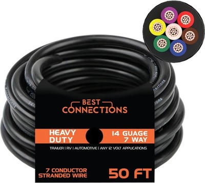 BEST CONNECTIONS 7 Way Trailer Wire (50 Feet)   Heavy Duty 14 Gauge 7 Conduct...