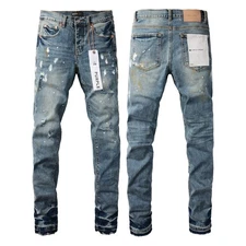 2025 New Purple brand Men's Fashion classic ink jet pattern jeans