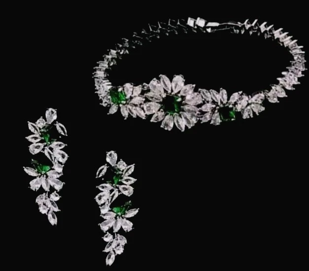 18k White Gold Emerald Green 5P Bridal Jewelry Set Lab-Created Swarovski Stone  - Image 3 of 4