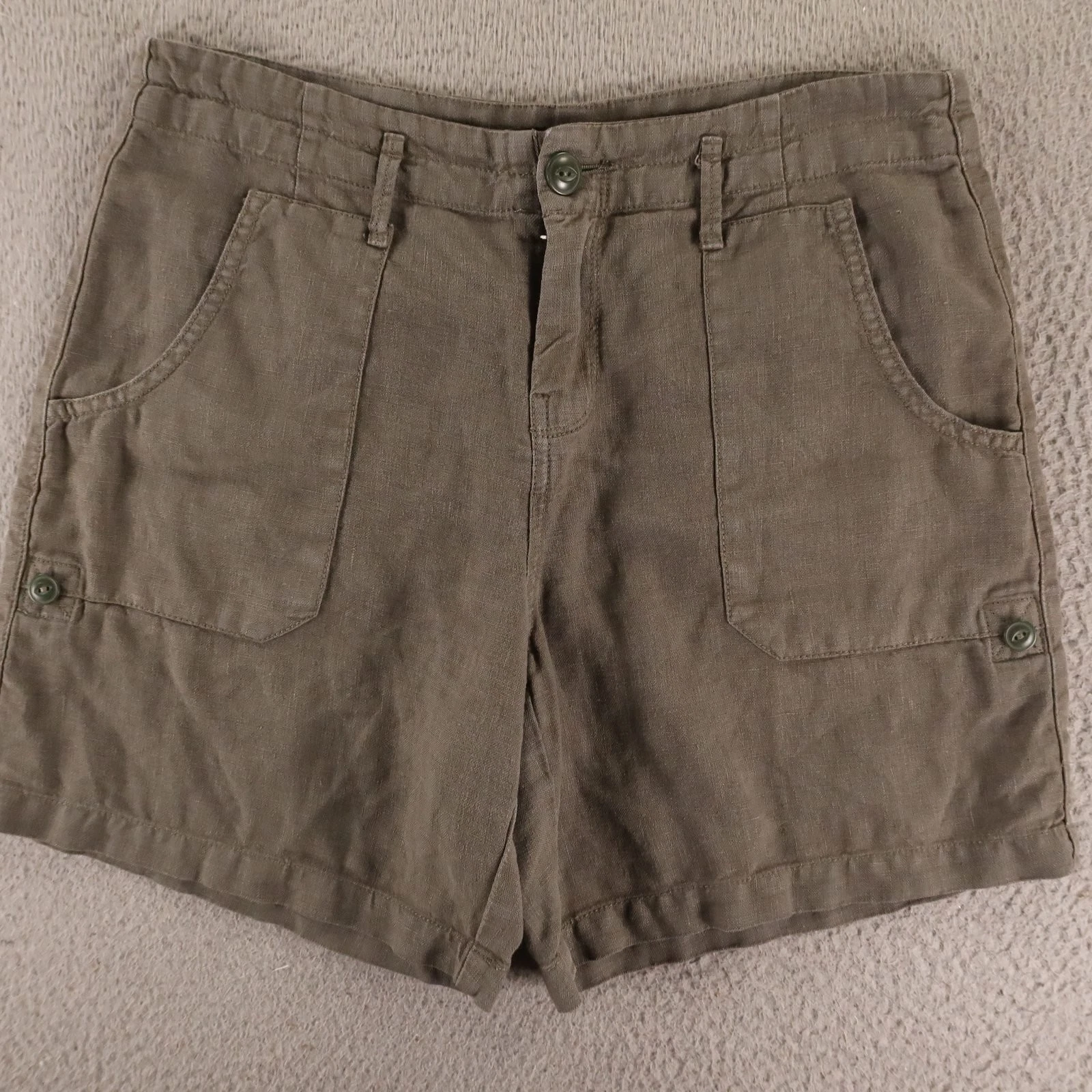 Sanctuary Shorts Womens 26 Brown Green 100% Linen Hopsack Breathable