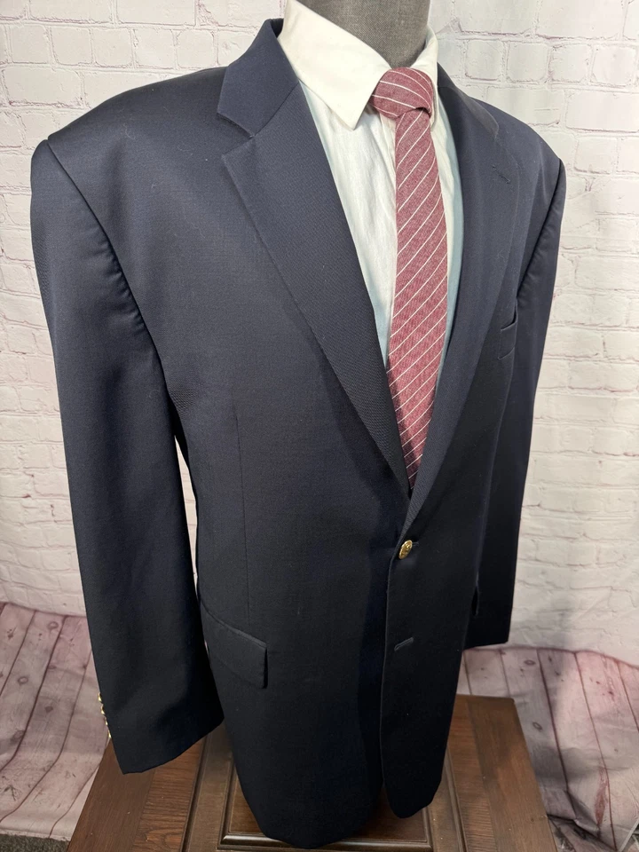 CHAPS Mens Navy Blue BIG & TALL Wool REG FIT Sport Coat Blazer Jacket SIZE 48L - Image 3 of 4