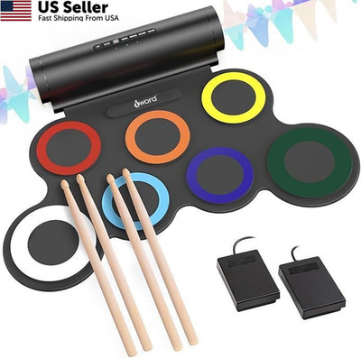 Electronic Drum Set, Roll Up Practice Pad Midi Kit with Colorful 