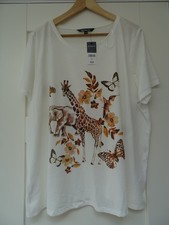 BONMARCHE -  WOMENS SIZE 22 ivory white giraffe elephant butterfly T-SHIRT BNWT