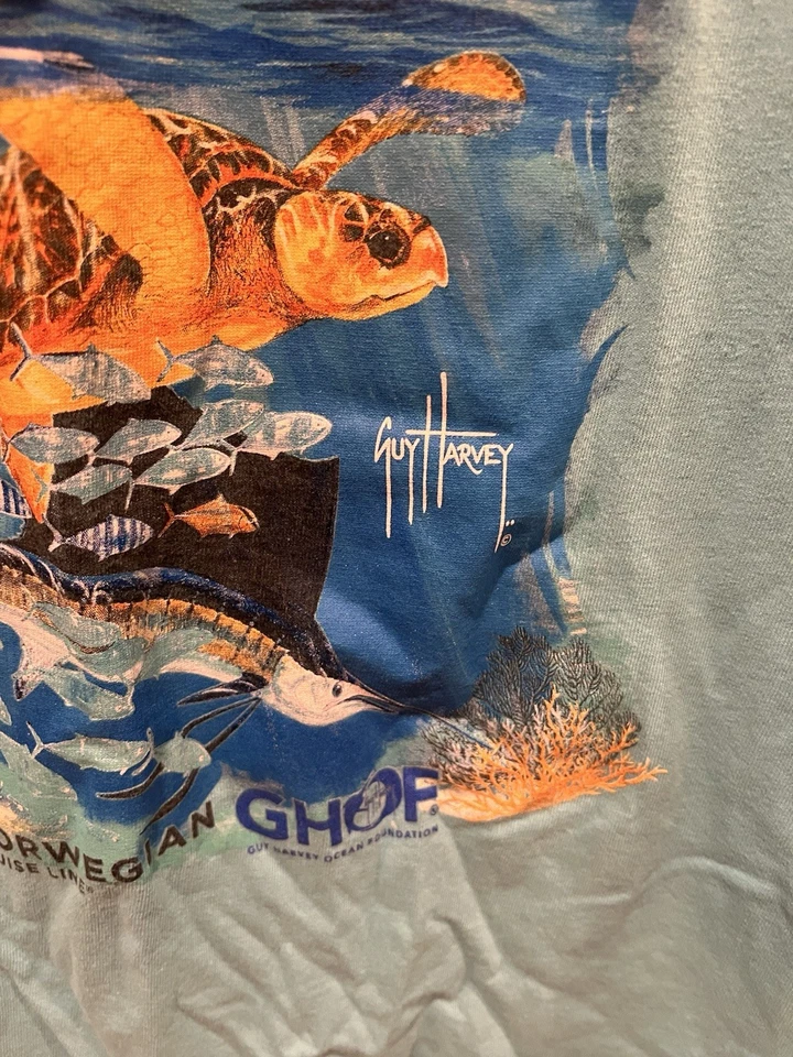 Women’s Guy Harvey Autographed short  Sleeve Shirt Norwegian Cruise Turtle Large - Image 4 of 4