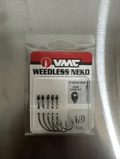 VMC Weedless Neko Hook Black Nickel 5 Pack - Weedless Bass Fishing Tackle 1/0