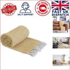 Stylish Ochre Geometric Throw - Lightweight Recycled Cotton Blanket 127x152cm