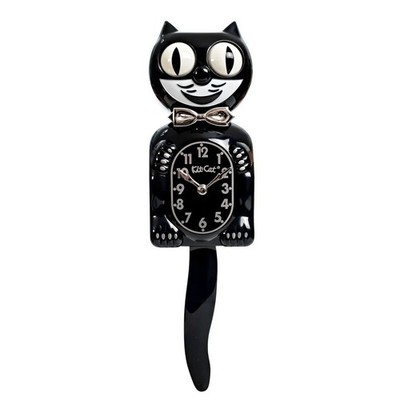 RETRO BLACK  AND CHROME KIT CAT CLOCK -Full Size - 15.5''- MADE IN THE USA