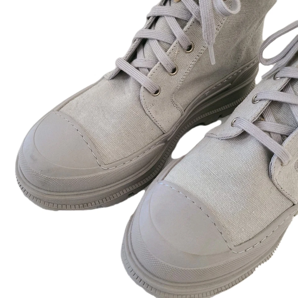 Free People Mujeres EU 40 EE. UU. Talla 9 Camp Out Dove Gris Lona Botas de Combate Encaje  Foto 4 de 4