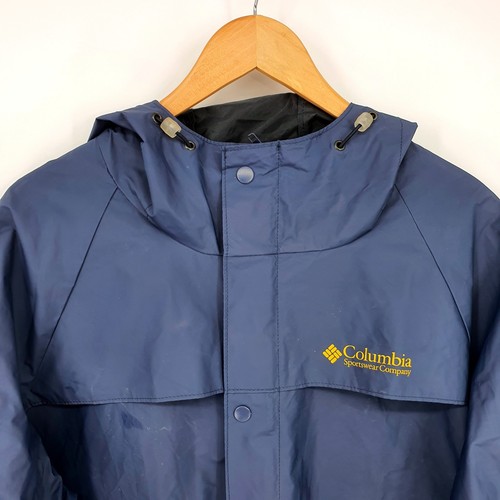 Vintage Columbia Mens Rain Jacket Vented Hooded Blue Full Snap PVC Size Large - Picture 3 of 6