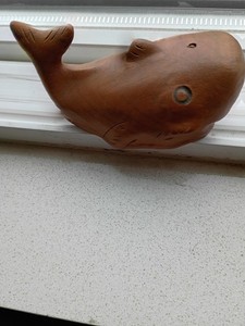 Vintage Carved 5" Myrtle Wood Whale Carving! Very Nice!