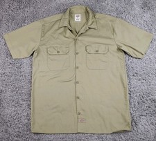 Dickies Khaki Button Up Uniform Work Shirt Tan Utility Mechanic Men's Size M