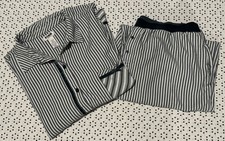 PINK VICTORIA'S SECRET XL DARK GREEN/WHITE STRIPE BUTTON UP COZY LOUNGE PJ SET
