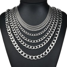 Cuban Chain Mens Necklace Stainless Steel Silver Plated Mens Choker 3/5/7/9/11mm