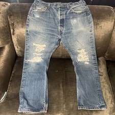 Vintage Levis 501 Button Fly Jeans Thrashed Distressed Light Wash W34 L30