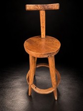 Handmade Solid Wood Bar Stool Rustic High Back Heavy Artisan Kitchen Pub Chair