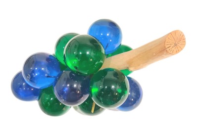 Extra Large Vintage MCM Blue Green Lucite Grapes Cluster On Wood Stem 7+'' READ