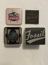 NEW Fossil Watch JR1401 Nate Chronograph Matte Black Stainless ENGRAVED Battery