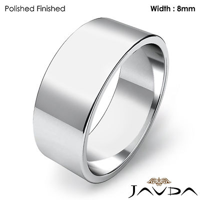 Men Wedding Band Flat Pipe Cut Plain Ring 8mm 14k White Gold