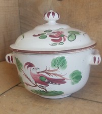 Ancien bol à bouillon ou soupière égoïste ďécor au coq et floral
