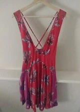 Free People Women Mini Dress XS Thought I Was Dreaming Cherry Red Resort Boho