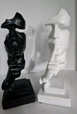 Thinker Statue Silence is Gold Abstract Art Figurine Modern Resin Sculpture Pair