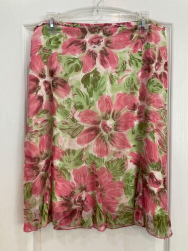 Dressbarn Womens Skirt Size L Pink Green Multi Ruffle Hem Lined Pull On 200