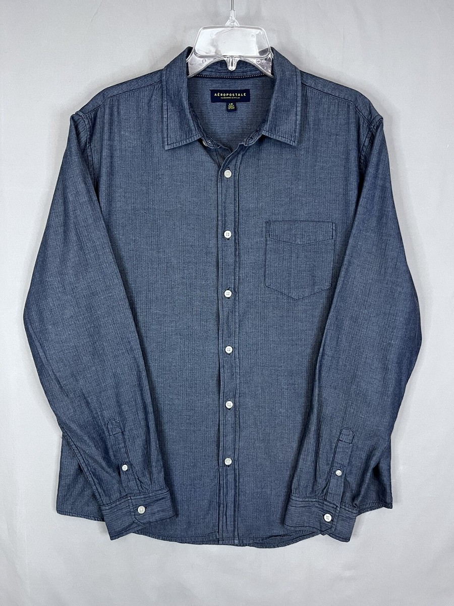 aeropostale dress shirts Aeropostale Mens Dress Shirt Blue Ribbed Stripe Look Size Large Long Sleeved