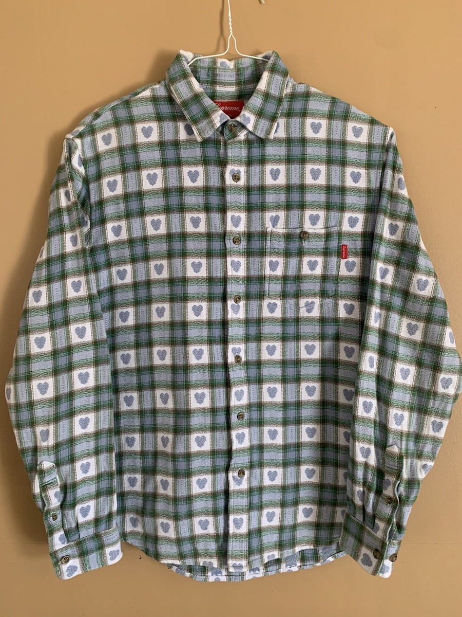 Supreme Hearts Plaid Flannel Button Up Shirt SS16 Size Small Green