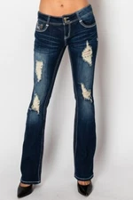 RUE21 True 21 BLACK Slim Boot Cut Stretch Denim Jeans Distressed Hip Huggers