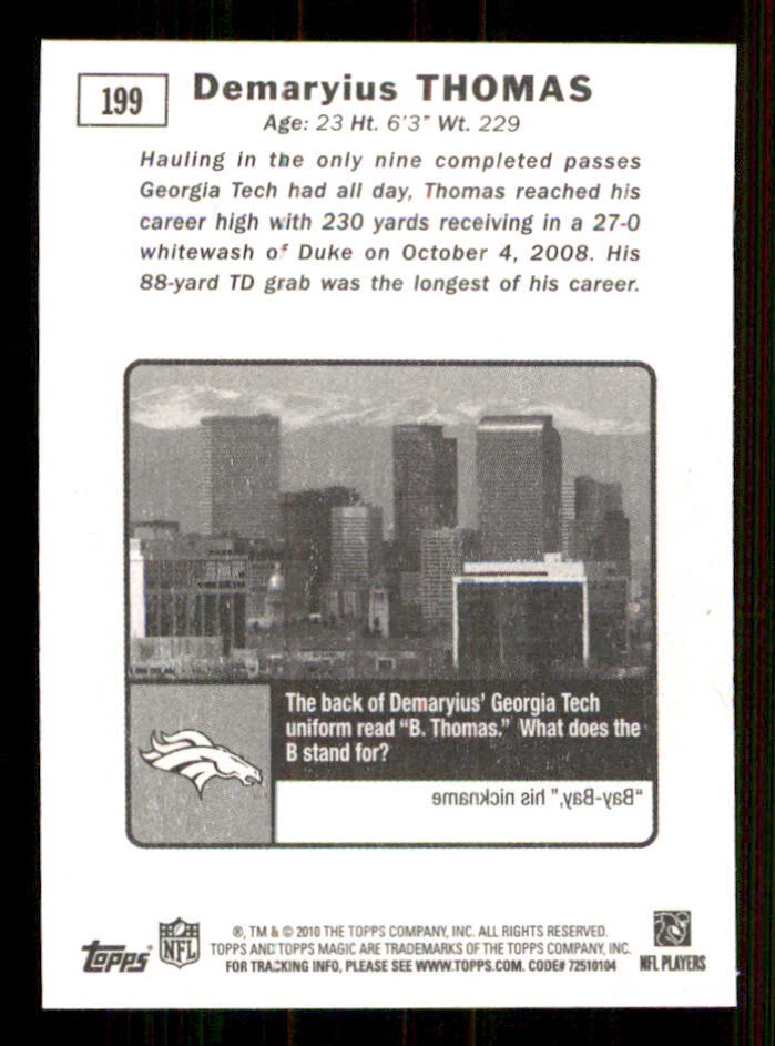 2010 Topps Magic Mini #199 Demaryius Thomas - Image 2 of 2