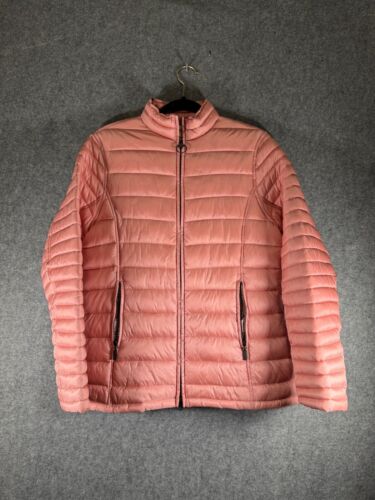 Barbour Winter Puffer Jacket Womens 12 IONA Quilted Pink Tartan FIBRE-DOWN